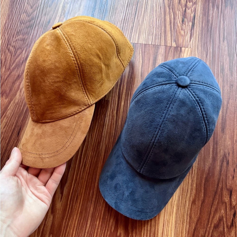 Bundle of Tan and Blue Suede Baseball Caps (Size adjustable)